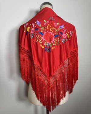 Mantón poliéster niña rojo bordado colorido