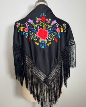 Mantón poliéster niña negro bordado colorido
