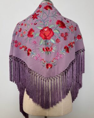 Mantón bordado Clavel malva