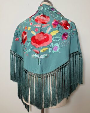 Mantón bordado Alba verde agua